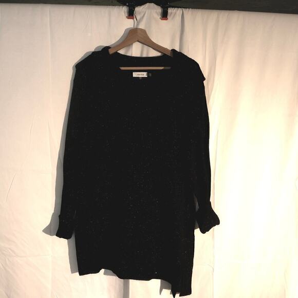 Calvin Klein Black Tunic White dots Pullover Top Asymmetric Hem - Picture 8 of 16